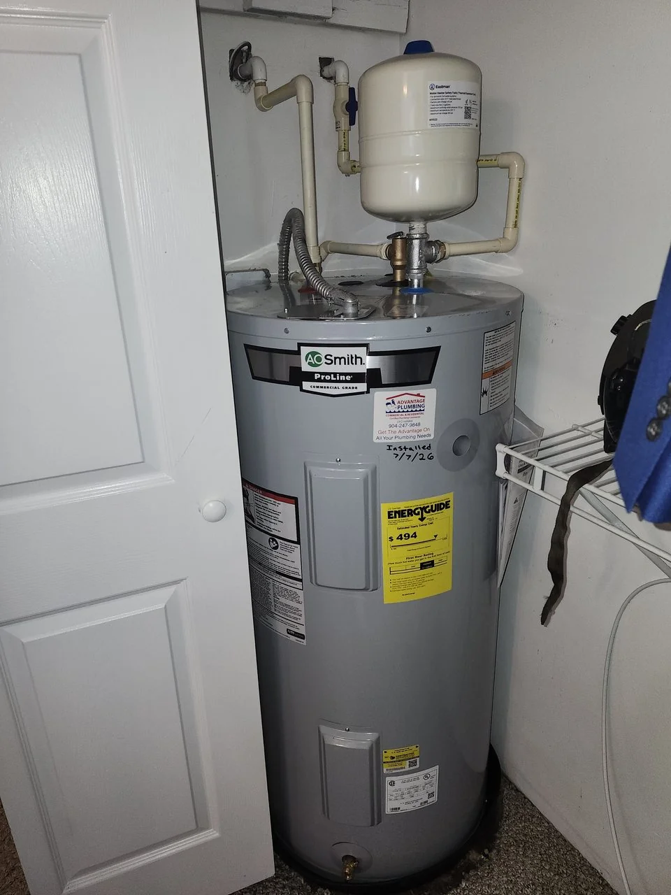 50-gallon A. O. Smith tank water heater installed by Advantage Plumbing