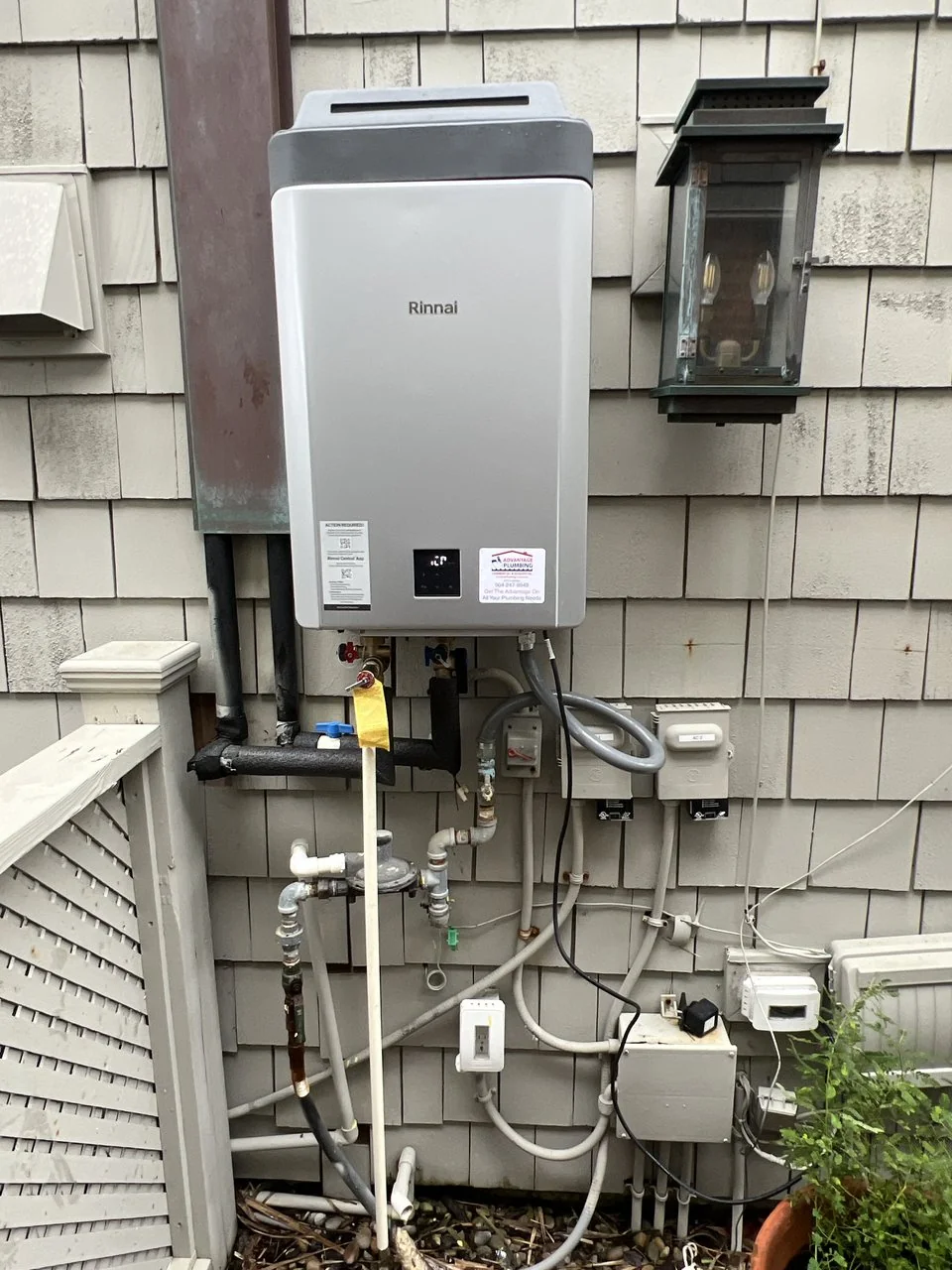 Completed Rinnai tankless water heater installation by Advantage Plumbing